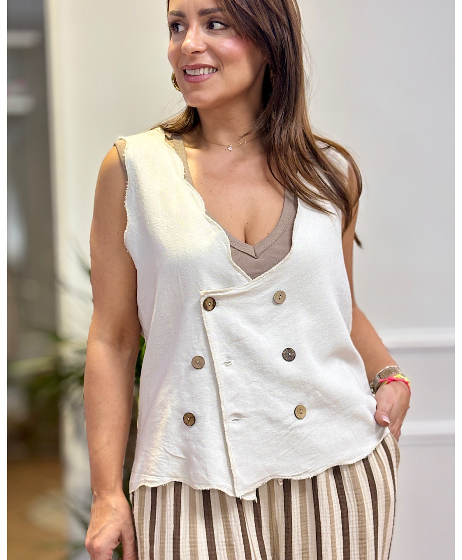 CHALECO DE LINO ONDAS BEIGE