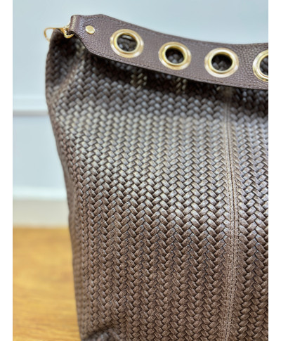 BOLSO SHOPPER TRENZADO MARRON