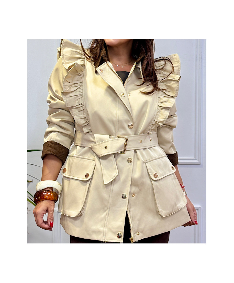 PARKA BEIGE CON VOLANTES