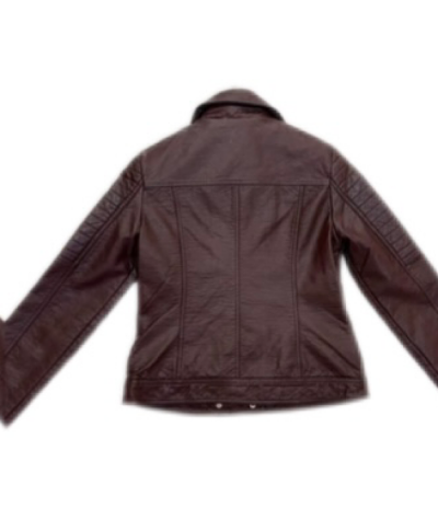 CHAQUETA BIKER EFECTO CUERO VINO