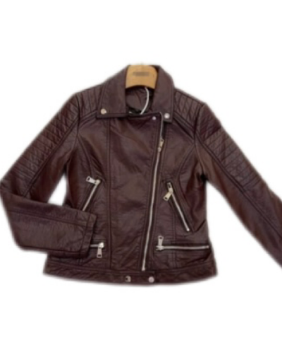 CHAQUETA BIKER EFECTO CUERO VINO