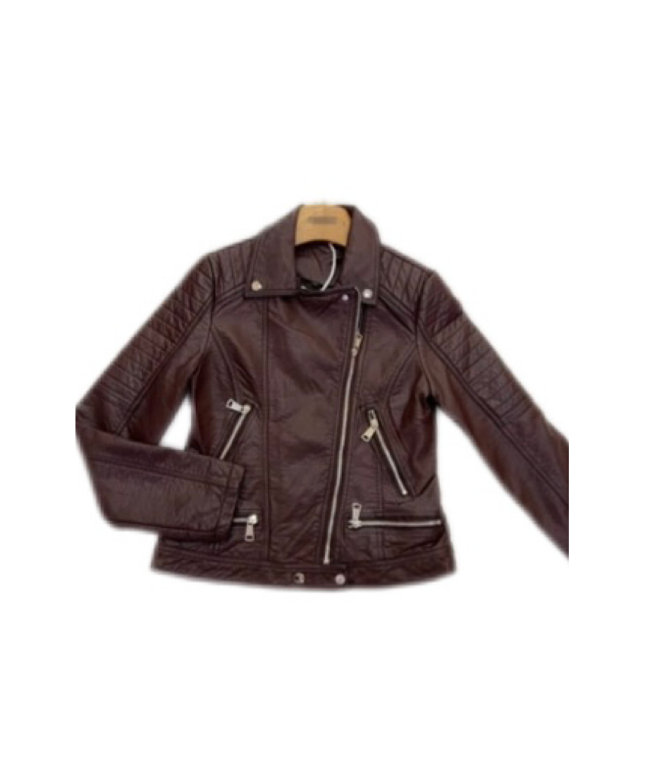 CHAQUETA BIKER EFECTO CUERO VINO
