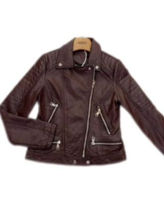 CHAQUETA BIKER EFECTO CUERO VINO