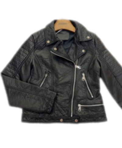 CHAQUETA BIKER EFECTO CUERO NEGRA
