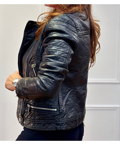 CHAQUETA BIKER EFECTO CUERO NEGRA