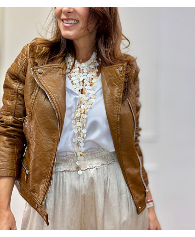CHAQUETA BIKER EFECTO CUERO CAMEL