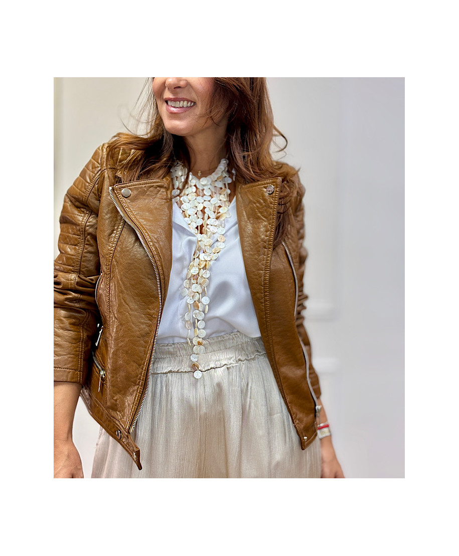 CHAQUETA BIKER EFECTO CUERO CAMEL