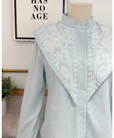 CAMISA BORDADA ROSE CELESTE
