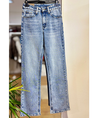 PANTALON STRAIGHT AZUL JASPEADO