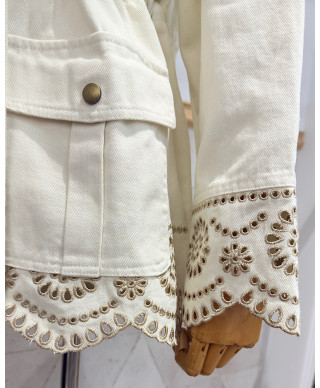 CHAQUETA SAFARI BORDADA BLANCO ROTO