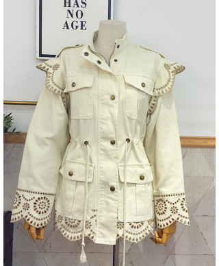 CHAQUETA SAFARI BORDADA BLANCO ROTO