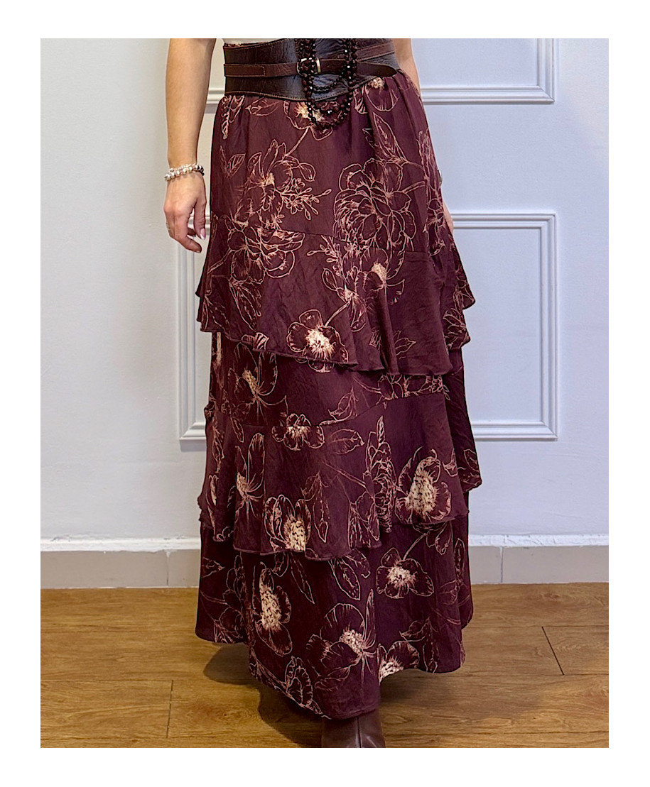 FALDA FLORAL BOHO CHIC MARRON