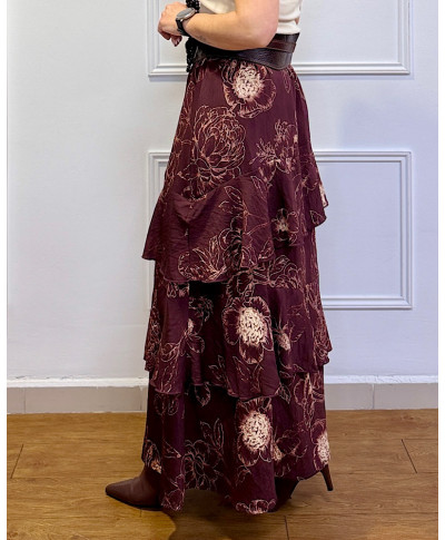 FALDA FLORAL BOHO CHIC MARRON