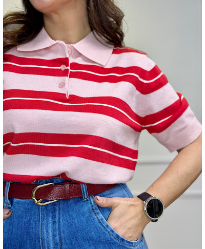 POLO PUNTO ROSA CON RAYAS ROJAS