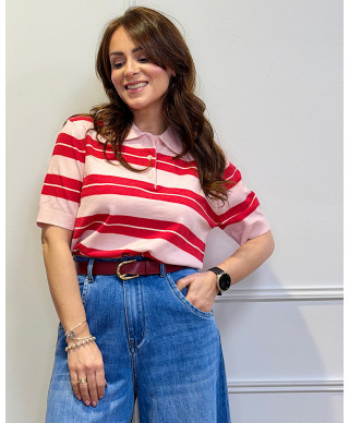 POLO PUNTO ROSA CON RAYAS ROJAS