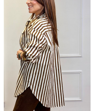 CAMISA OVERSIZE RAYAS MARRON