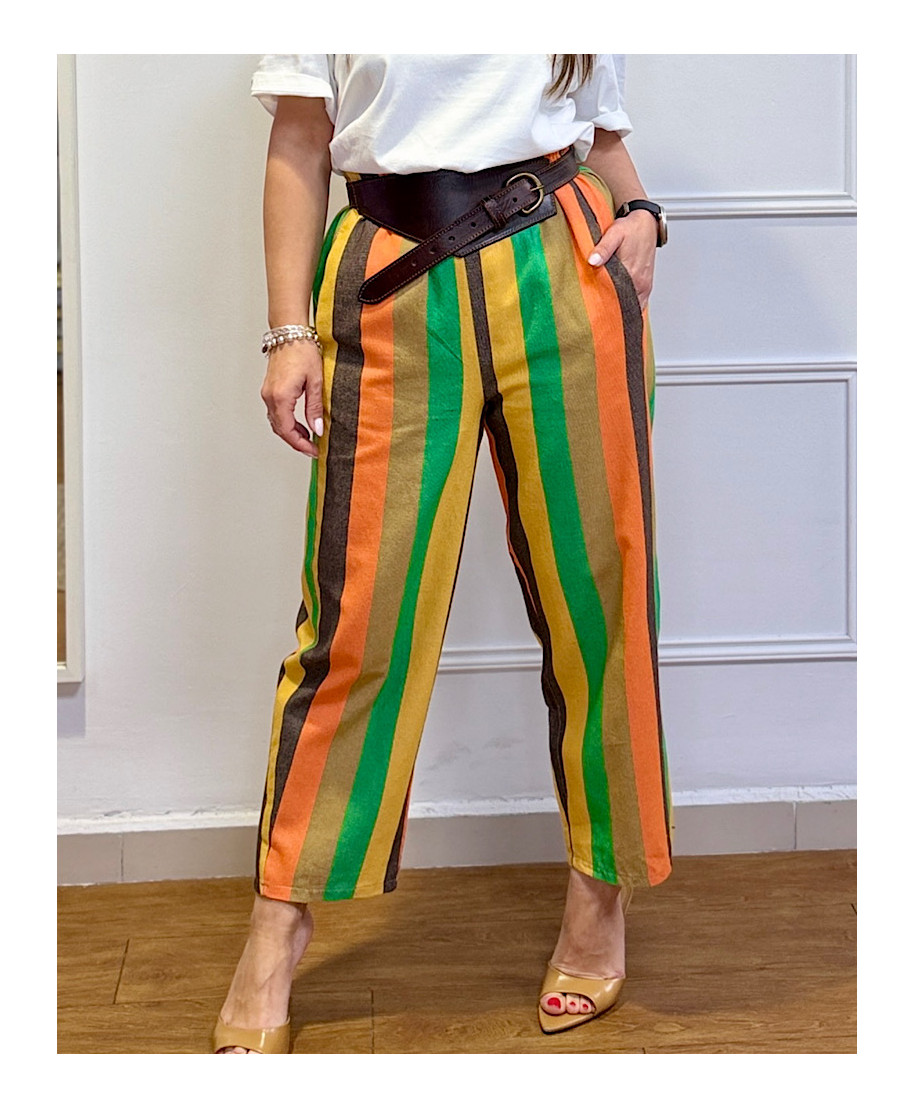 PANTALÓN RAYAS COLOR POP – MARRON