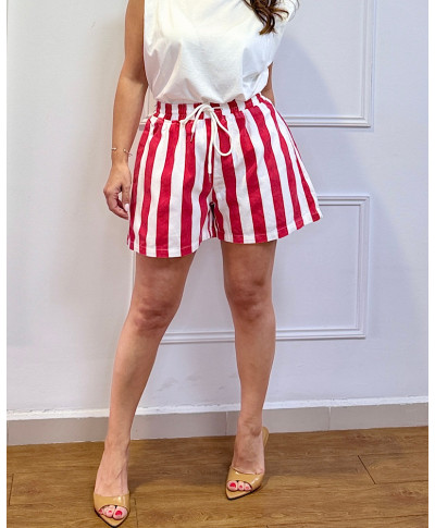 SHORT LINEN BREEZE RAYAS ROJO