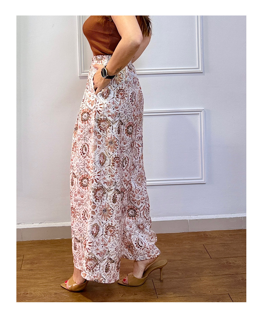 PANTALÓN BOHO LUXE PRINT – WIDE LEG MARRON
