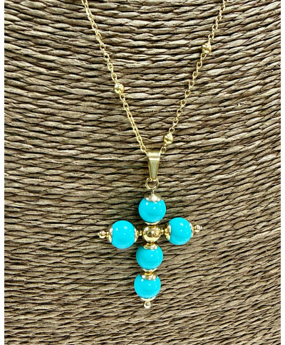 COLLAR CRUZ CORAL “SACRED TURQUESA”