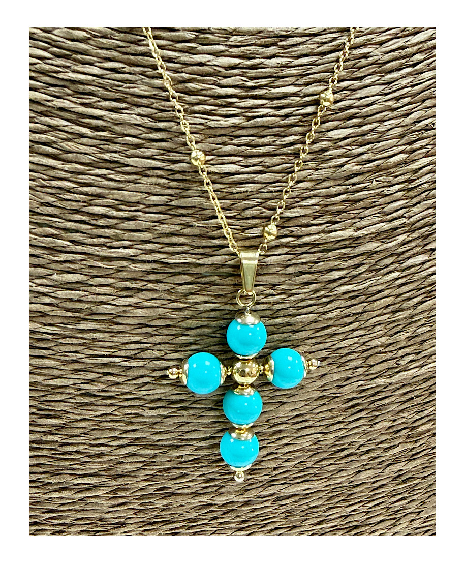 COLLAR CRUZ CORAL “SACRED TURQUESA”