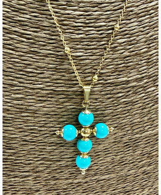 COLLAR CRUZ CORAL “SACRED TURQUESA”
