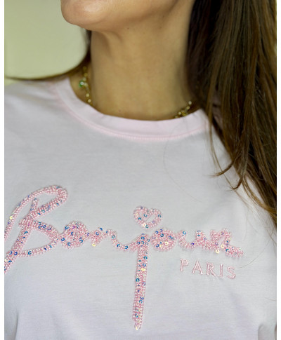 CAMISETA BORDADA “BONJOUR CHIC” ROSA