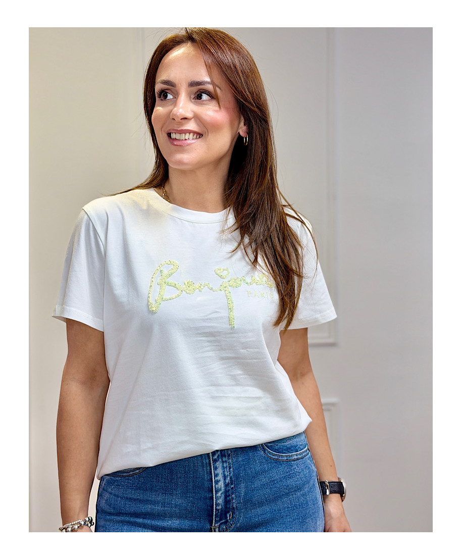 CAMISETA BORDADA “BONJOUR CHIC”BLANCA