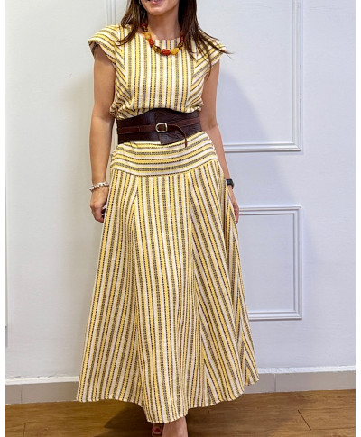VESTIDO MIDI RAYAS “GOLDEN HARMONY”