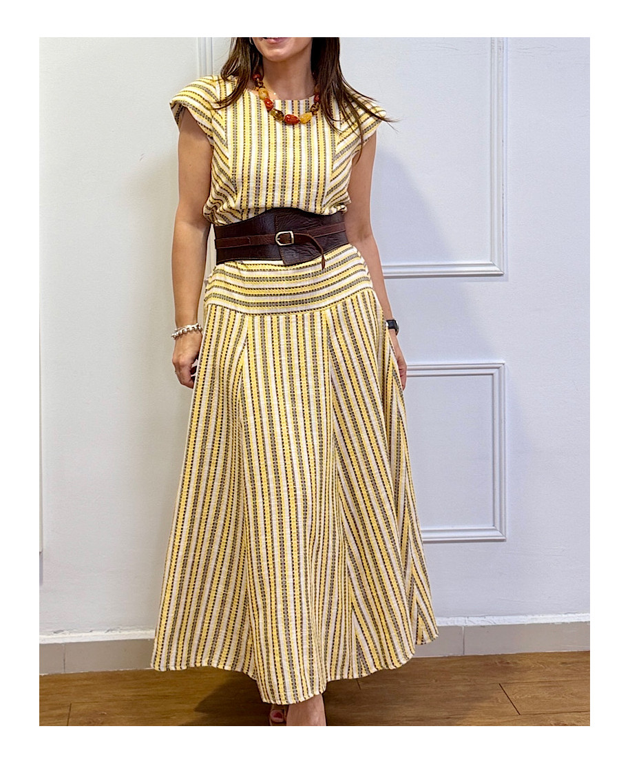 VESTIDO MIDI RAYAS “GOLDEN HARMONY”