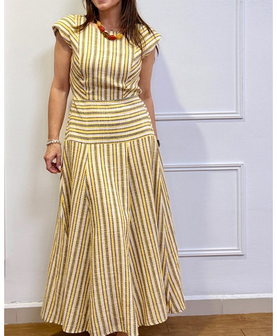 VESTIDO MIDI RAYAS “GOLDEN HARMONY”