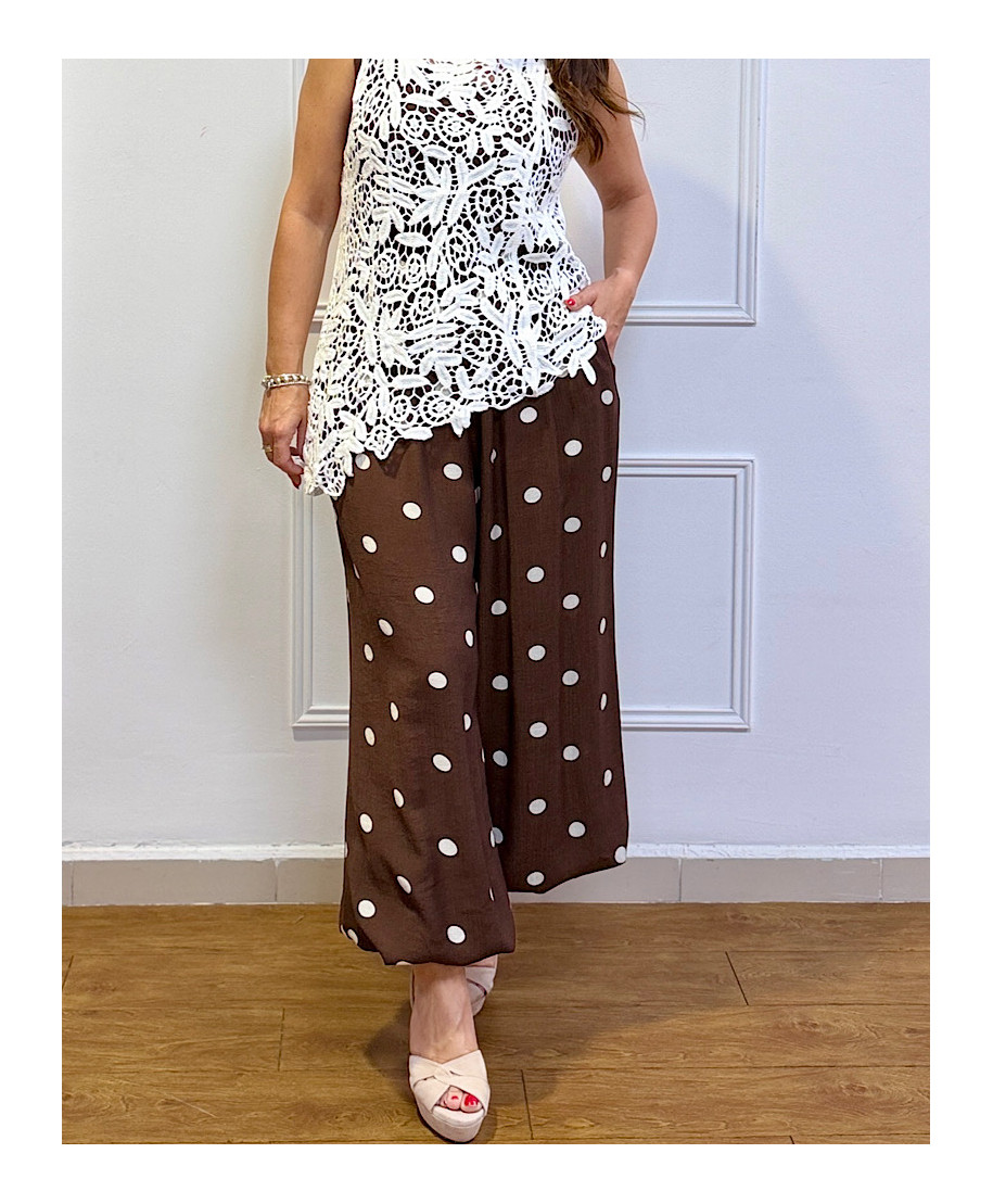 PANTALÓN BOMBACHO LUNARES MARRON “DOT FLOW”