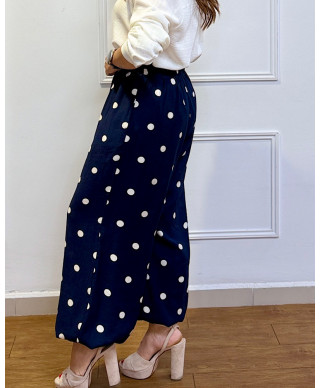 PANTALÓN BOMBACHO LUNARES AZUL MARINO“DOT FLOW”
