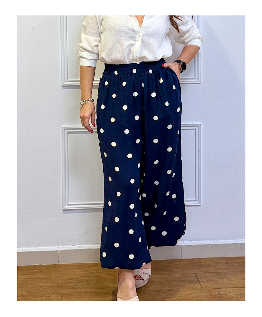PANTALÓN BOMBACHO LUNARES AZUL MARINO“DOT FLOW”