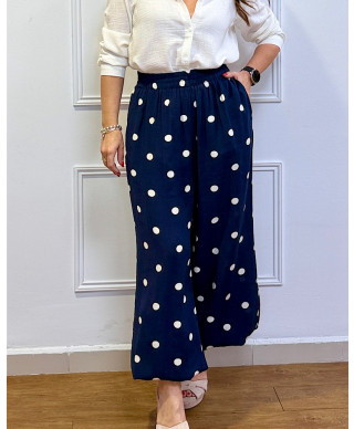 PANTALÓN BOMBACHO LUNARES AZUL MARINO“DOT FLOW”