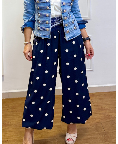 PANTALÓN BOMBACHO LUNARES AZUL MARINO“DOT FLOW”