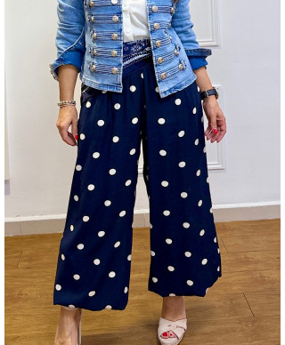 PANTALÓN BOMBACHO LUNARES AZUL MARINO“DOT FLOW”
