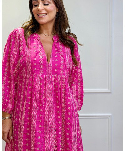 VESTIDO BOHO ROMANCE FUCSIA