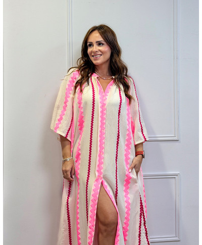 VESTIDO CAMISERO BOHO NEÓN SUNSET ROSA