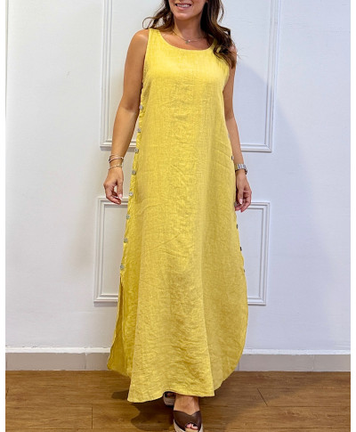 VESTIDO LARGO "ALMA MEDITERRÁNEA" MOSTAZA