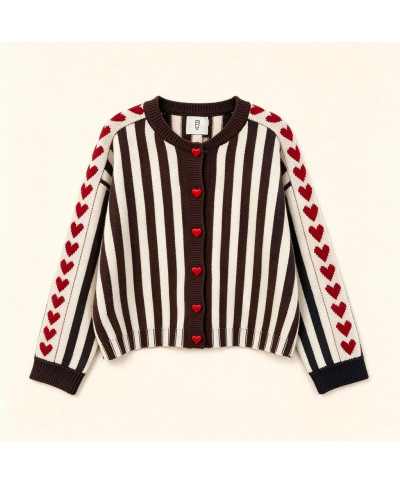 ❤️ CARDIGAN COLETTE · RAYAS & CORAZONES · CHOCOLATE