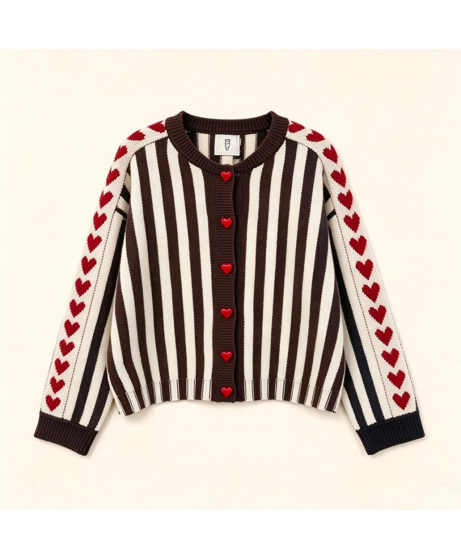 ❤️ CARDIGAN COLETTE · RAYAS & CORAZONES · CHOCOLATE