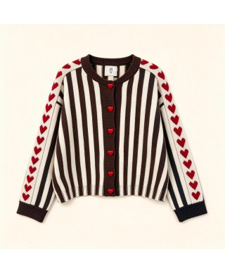 ❤️ CARDIGAN COLETTE · RAYAS & CORAZONES · CHOCOLATE