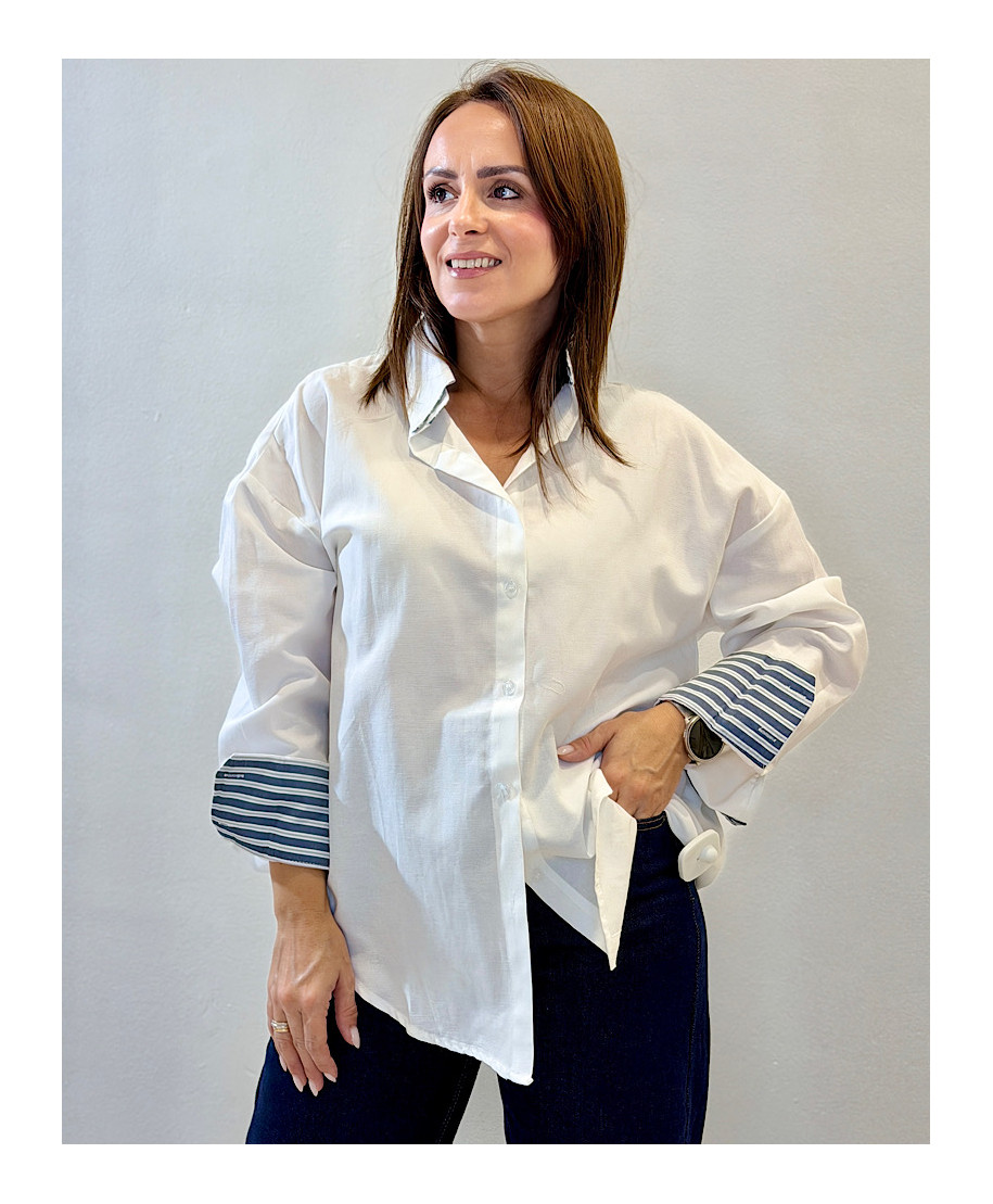 🤍 CAMISA ÉLINE · PUÑOS DE RAYAS
