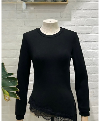 CAMISETA NINA · BAJO DE ENCAJE · NEGRA
