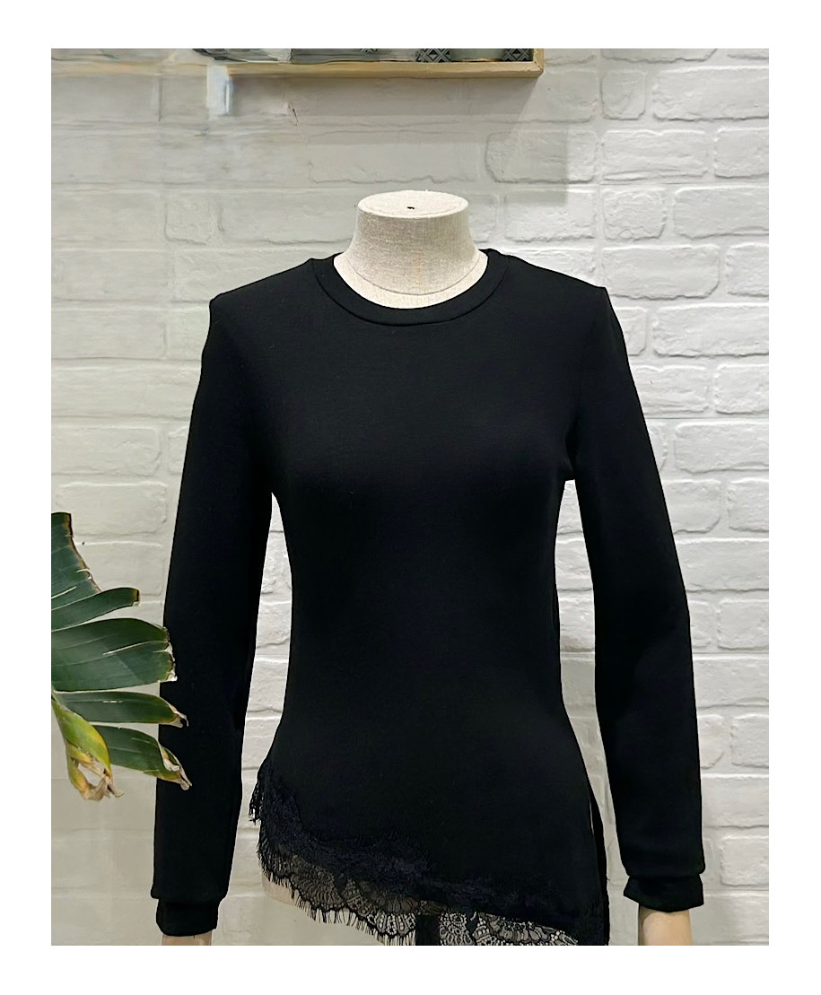 CAMISETA NINA · BAJO DE ENCAJE · NEGRA