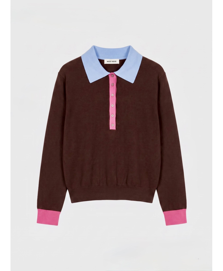 JERSEY MAIA · CUELLO CONTRASTE· MARRON
