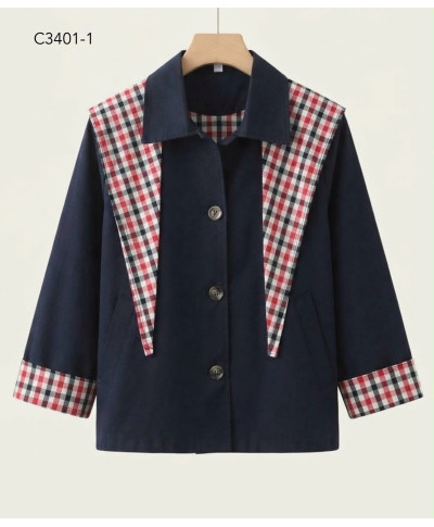 CHAQUETA CANDY · CON DETALLES DE CUADROS ·MARINO
