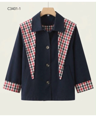 CHAQUETA CANDY · CON DETALLES DE CUADROS ·MARINO