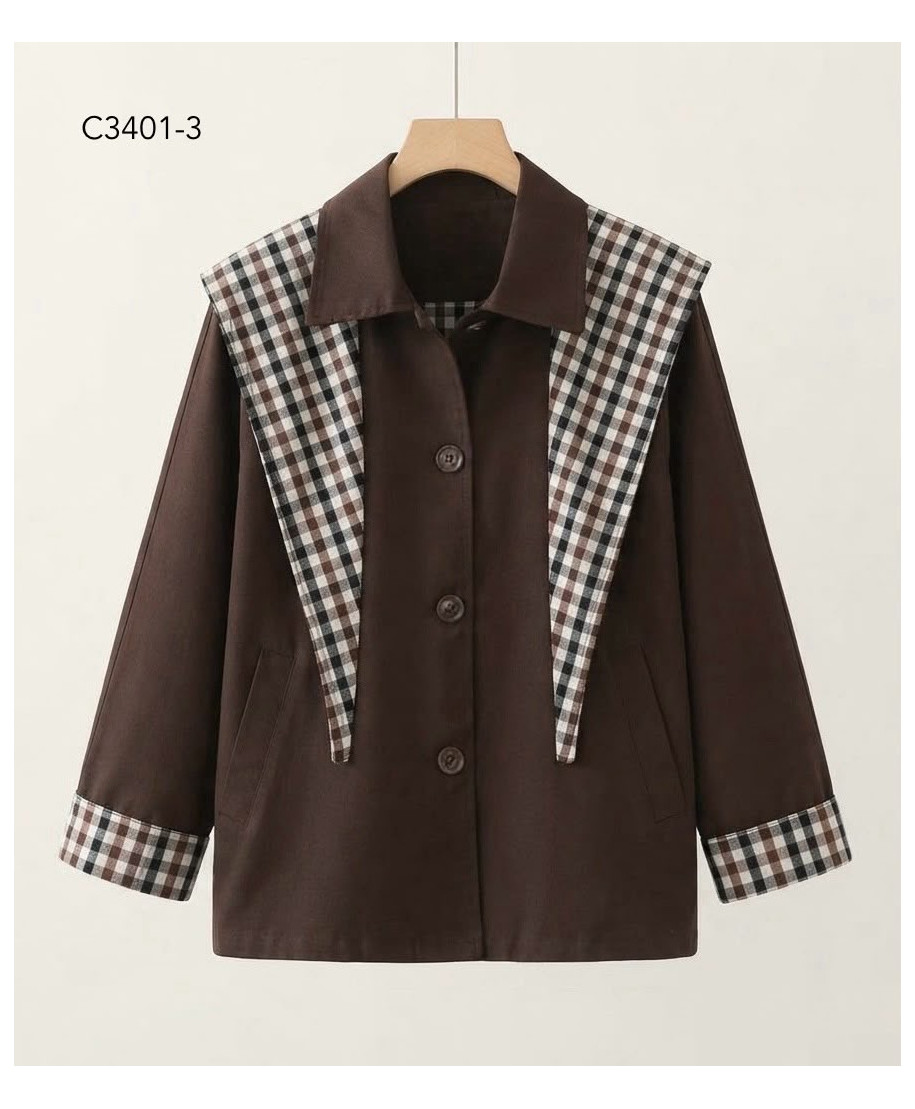 CHAQUETA CANDY · CON DETALLES DE CUADROS ·CHOCOLATE